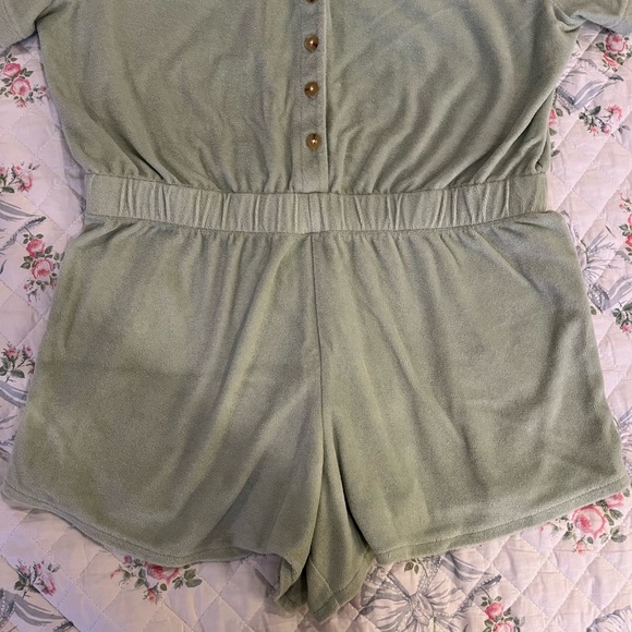 Madewell Retroterry Baseball Romper size Large Green Terry Cloth Button Front - Picture 6 of 9